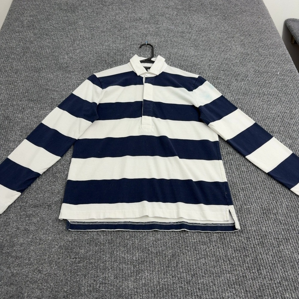 J Crew Rugby Shirt Mens S Blue White Cotton Striped Long Sleeve Classic Preppy